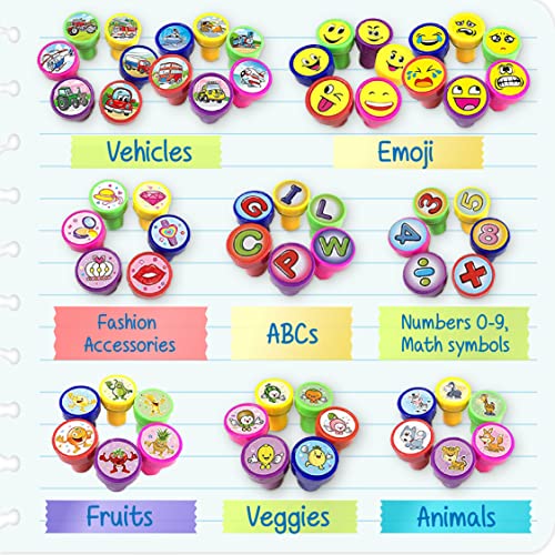 Stamp Set for Kids - Assorted Stamps for Toddlers Alphabet, Numbers, Animal  and More Stampers for Kids - 100 Pieces Self-Ink Stamp Toy for Birthday